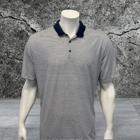 Nike Golf Dri-Fit White Blue Stripe Logo Short Sleeve Polo Shirt Size XL X-Large - Picture 2 of 9